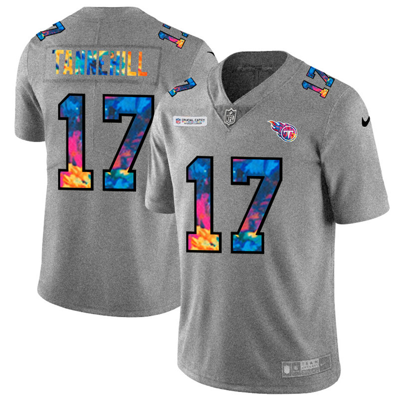 NFL Tennessee Titans 17 Ryan Tannehill Men Nike MultiColor 2020  Crucial Catch  Jersey Grey